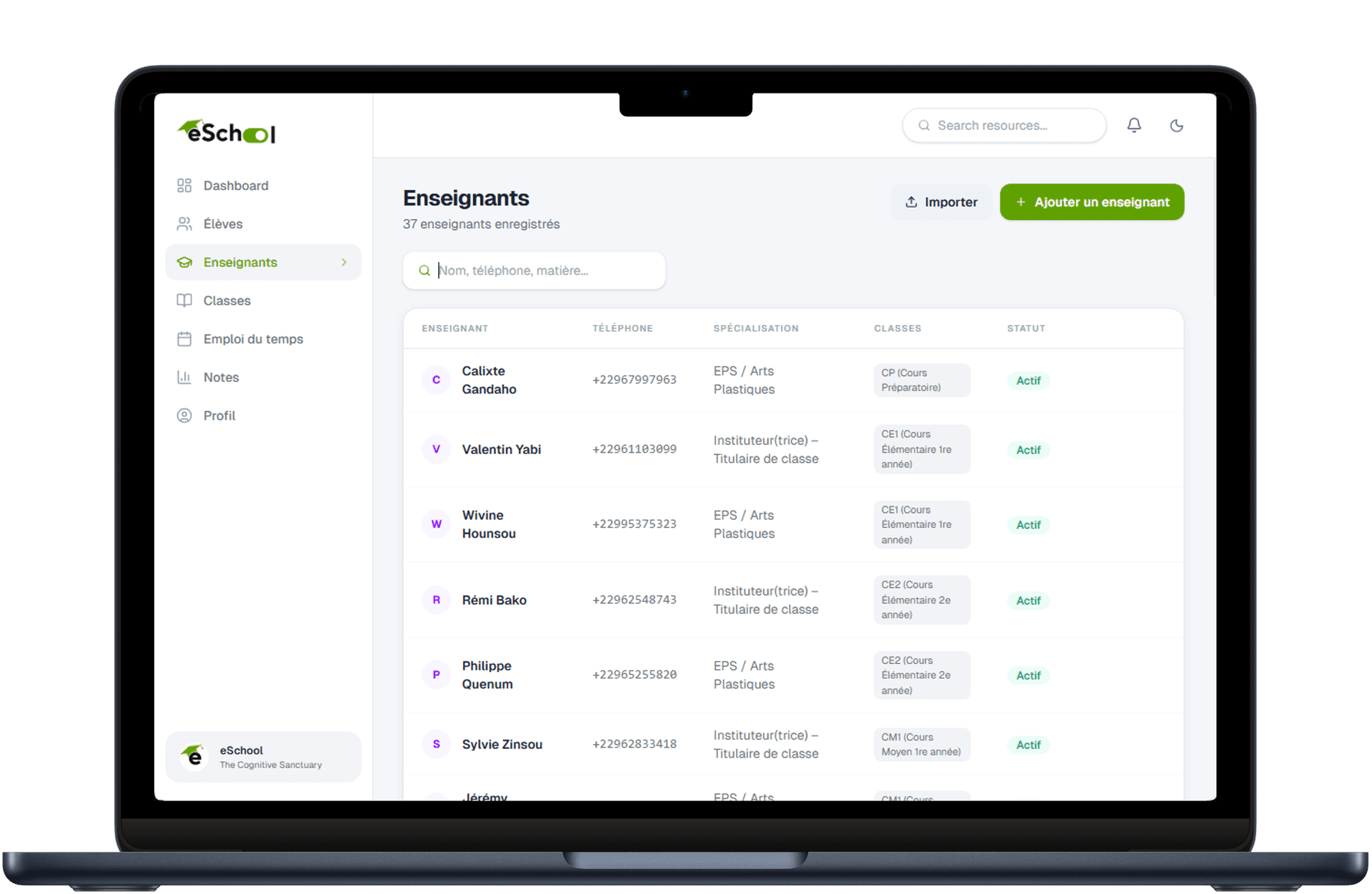 eSchool interface